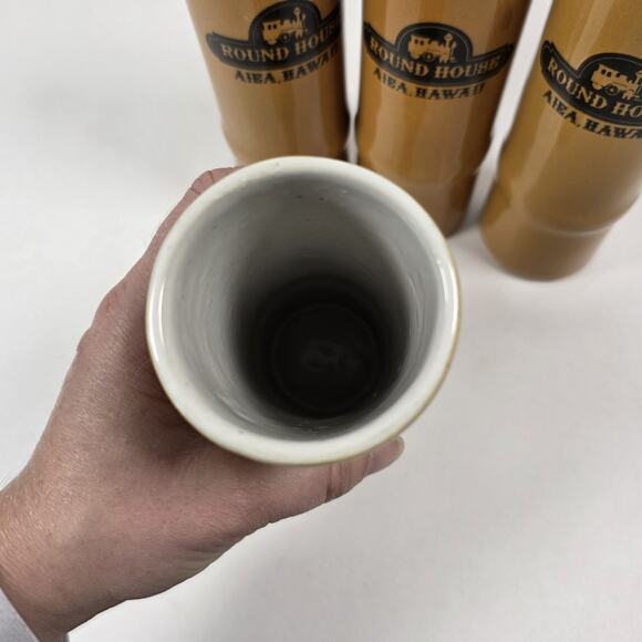 Round House Aiea Hawaii Tiki Mug 14 oz Bamboo Daga 7" Set Of 4 - Picture 6 of 8